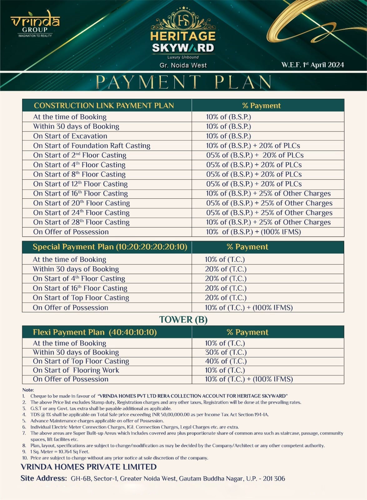 Vrinda Heritage Skyward Payment Plan