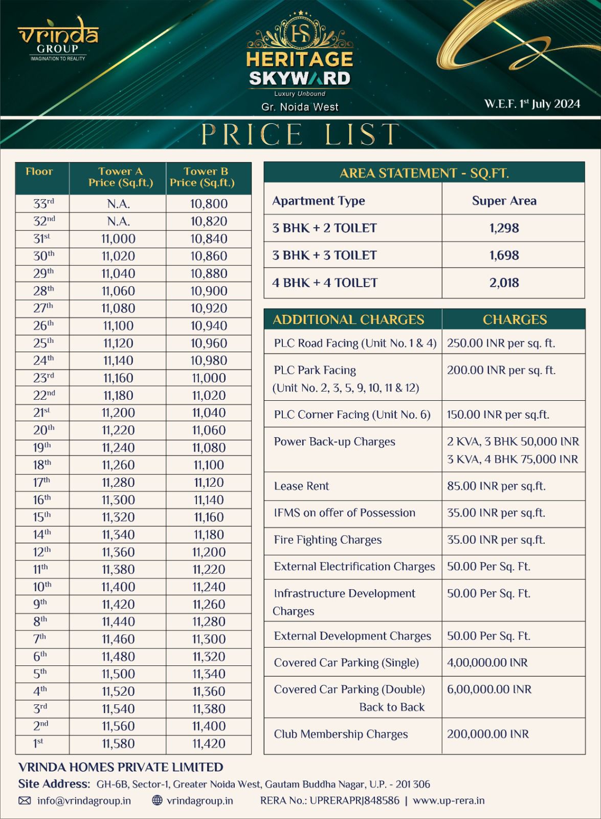 Vrinda Heritage Skyward Price List