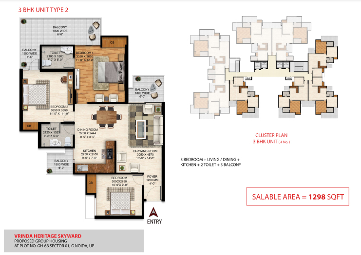 Vrinda Heritage Skyward 3 Bhk floor plan