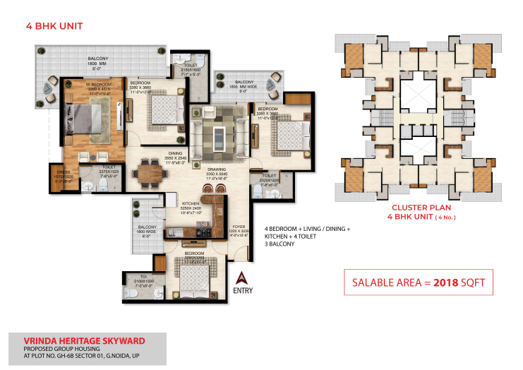 Vrinda Heritage Skyward 4 Bhk floor plan